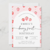 Berry First Birthday Invitation | Aardbei Kaart (Voorkant)
