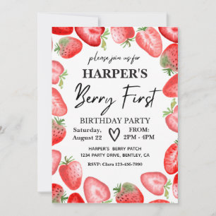 Berry First Birthday Invitation Aardbei Kaart