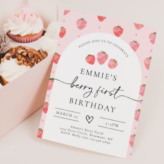 Berry First Birthday Invitation | Aardbei Kaart