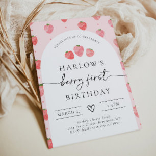 Berry First Birthday Invitation   Aardbei Kaart