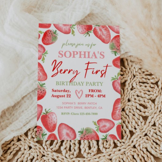 Berry First Birthday Invitation | Aardbei Kaart