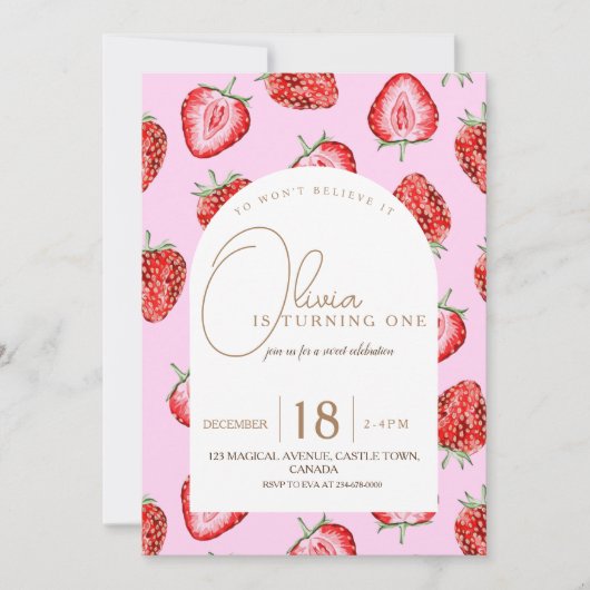 Berry First Birthday Invitation aquarelle (Devant)