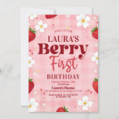 Berry First Birthday Invitation, bewerkbare 1e ver Kaart (Voorkant)