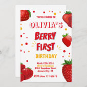 Berry First Birthday Invitation Fête des fraises (Devant / Derrière)