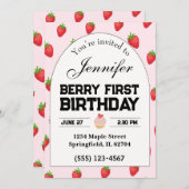 Berry First Birthday Invitation Invitation fraise (Devant / Derrière)
