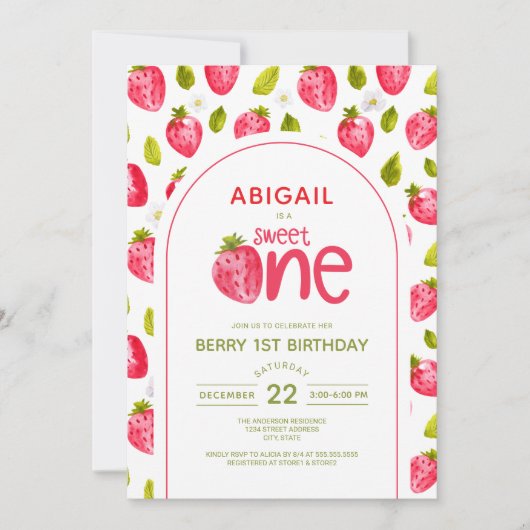 Berry First Birthday Invitation Kaart (Voorkant)
