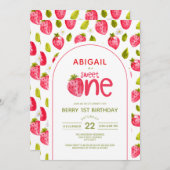 Berry First Birthday Invitation Kaart (Voorkant / Achterkant)