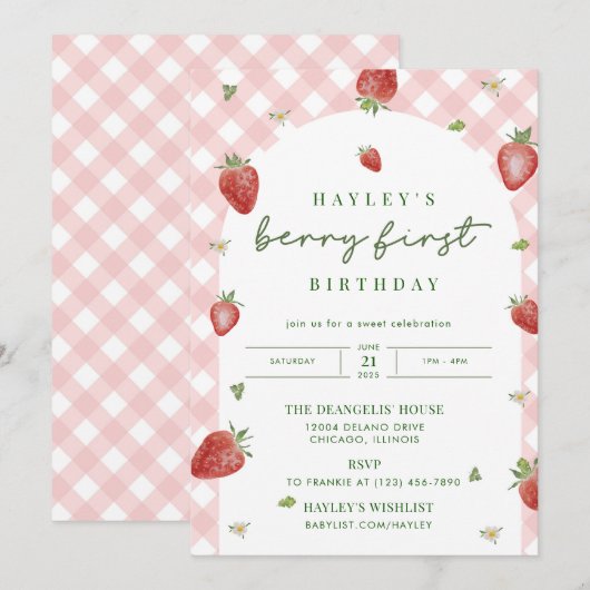 Berry First Birthday Invitation Kaart (Voorkant / Achterkant)