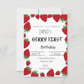 Berry First Birthday Invitation Kaart