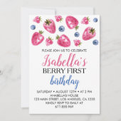 Berry First Birthday Invitation Strawberry Theme Kaart (Voorkant)