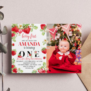 Berry First Birthday Invitation Thème fraise