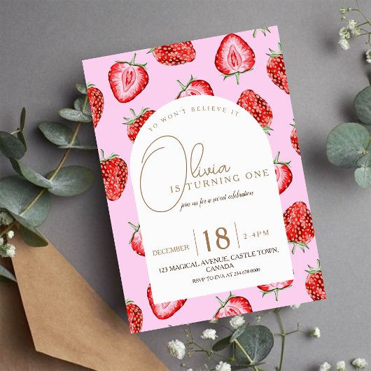 Berry First Birthday Invitation Waterverf Kaart