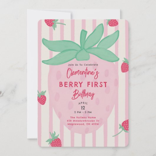 Berry First Birthday Party Invitation (Devant)