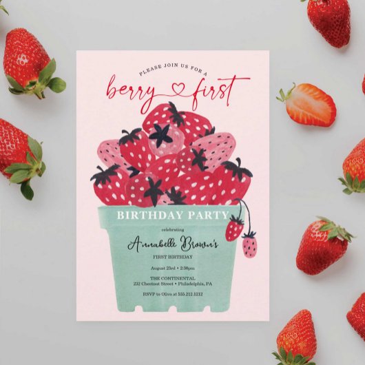 Berry First Birthday Party Invitation fraise