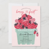 Berry First Birthday Party Invitation Strawberry Kaart (Voorkant)