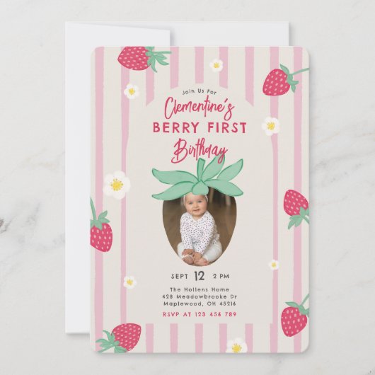 Berry First Birthday Party Invitation with Photo (Devant)