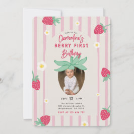 Berry First Birthday Party Invitation with Photo Kaart