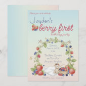 Berry First Birthday Party Kaart (Voorkant / Achterkant)