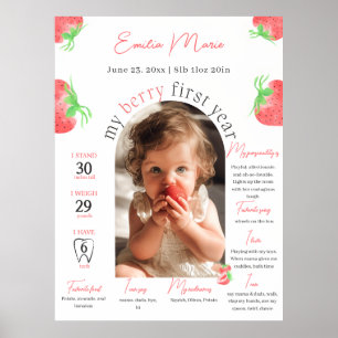 Berry First Birthday Photo Poster Modèle 1er enfan