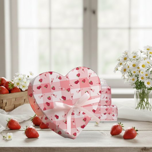 Berry First Birthday Red Gingham Bows Cadeaupapier