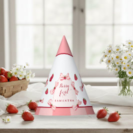 Berry First Birthday Red Gingham Bows Party Hat Feesthoedjes