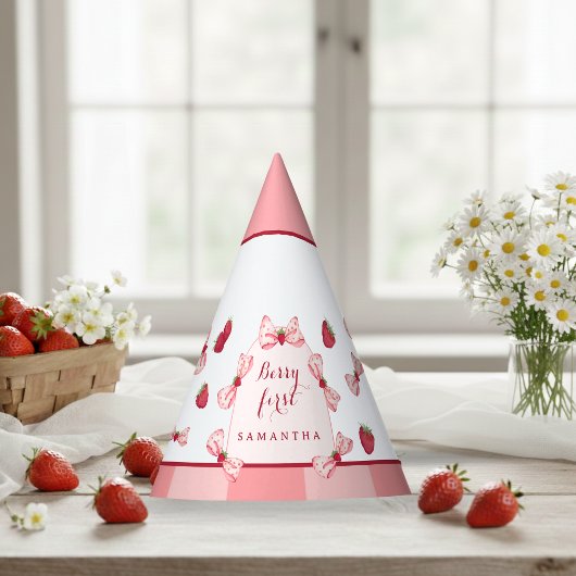 Berry First Birthday Red Gingham Bows Party Hat Feesthoedjes