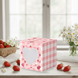 Berry First Birthday Red Gingham Bows Square Bedankdoosjes