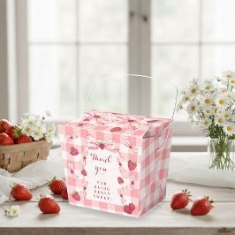 Berry First Birthday Red Gingham Bows Square Bedankdoosjes