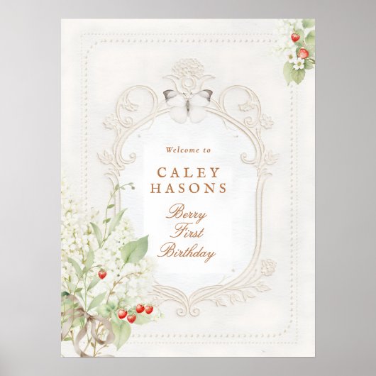 Berry First Birthday Rococo Welcome Sign Poster (Voorkant)