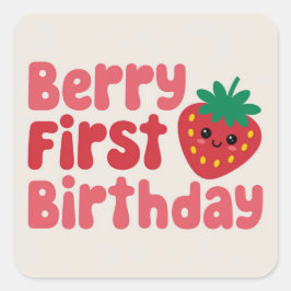 Berry First Birthday – Schattige aardbeienthema Vierkante Sticker