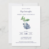 Berry First Birthday Simple Blueberry Invitation (Devant)