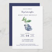 Berry First Birthday Simple Blueberry Invitation (Devant / Derrière)