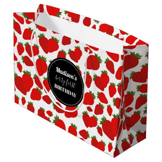 Berry First Birthday Strawberry Birthday Party Groot Cadeauzakje (Achterkant Gekanteld)