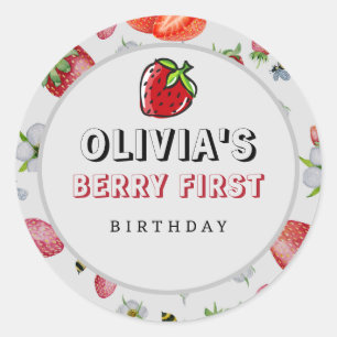 Berry First Birthday Strawberry Birthday Party Ronde Sticker