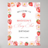 Berry First Birthday Strawberry Bow Welcome Poster (Voorkant)