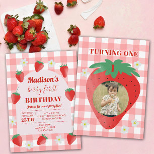 Berry First Birthday Strawberry Eerste 1e foto Kaart
