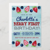 Berry First Birthday Strawberry Invitation (Devant / Derrière)