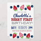 Berry First Birthday Strawberry Invitation (Devant / Derrière)