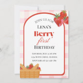 Berry First Birthday Strawberry Invitation (Devant)