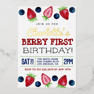 Berry First Birthday Strawberry Invitation