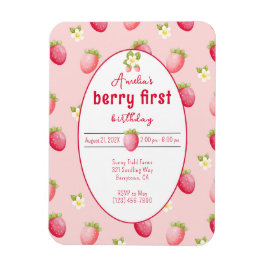 Berry First Birthday Strawberry Invitation Magneet