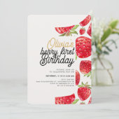 Berry First Birthday Strawberry Kaart (Staand voorkant)