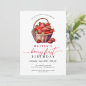 Berry First Birthday Strawberry Party Invitation (Debout devant)