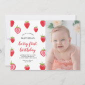 Berry First Birthday Strawberry Photo Invitation (Devant)