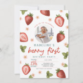 Berry First Birthday Strawberry Photo Invitation (Devant)