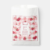 Berry First Birthday Strawberry Red Gingham Bows Bedankzakje (Voorkant)