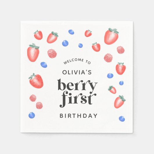 Berry First Birthday Strawberry Servet (Voorkant)