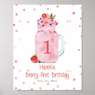Berry First Birthday Strawberry Smoothie Poster