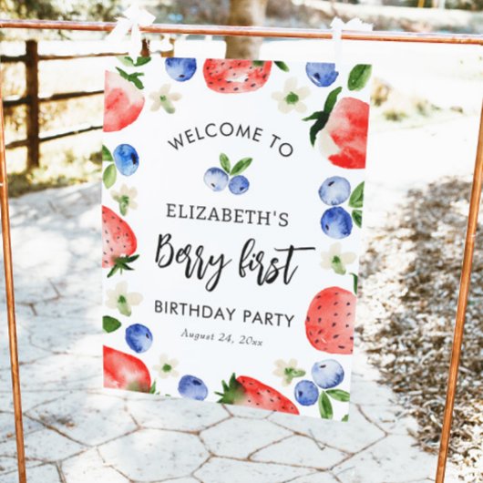 Berry First Birthday Strawberry Welkom Poster