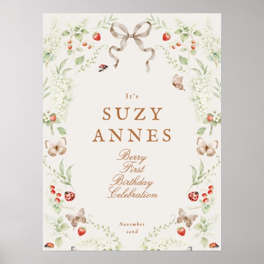 Berry First Birthday Welcome Sign Poster (Voorkant)
